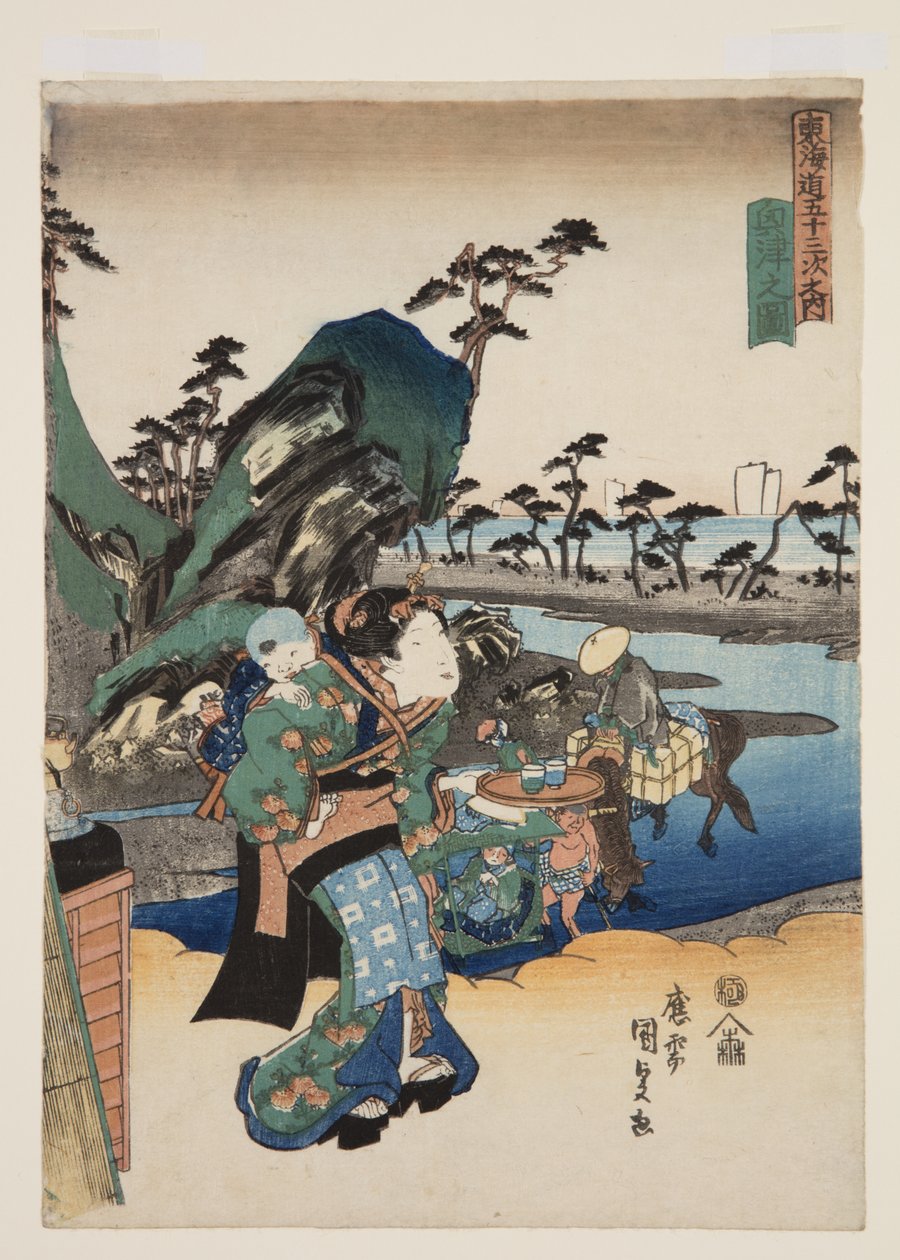 Näkymä Okitsusta (Okitsu no zu) (värillinen puupainatus) tekijältä Utagawa Kunisada