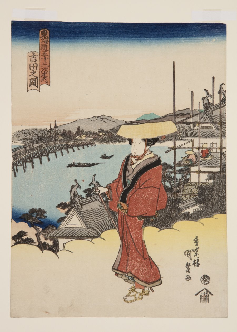 Näkymä Yoshidasta (Yoshida no zu) (värillinen puupainatus) tekijältä Utagawa Kunisada