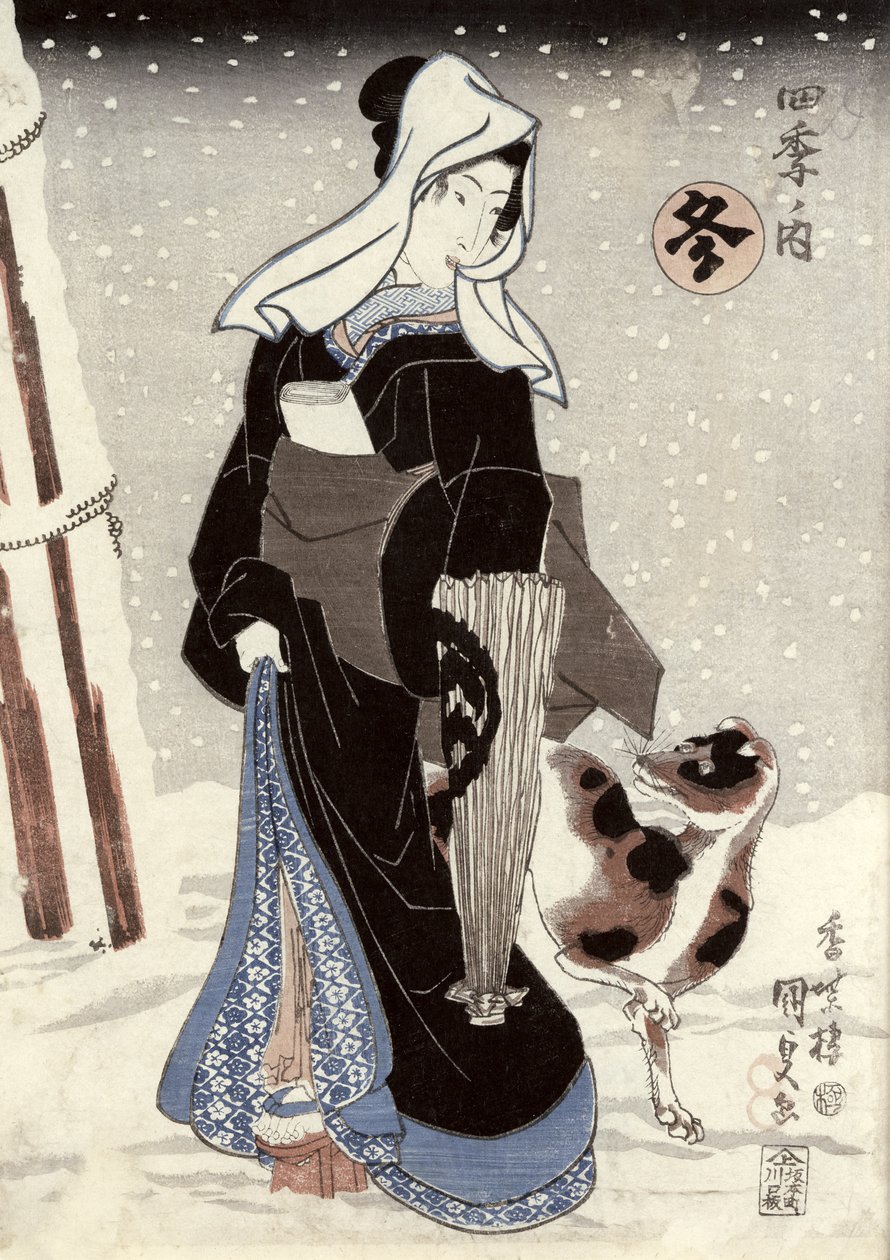 Talvi, sarjasta "Shiki no uchi" (Neljä vuodenaikaa) (värillinen puupalikkaprintti) tekijältä Utagawa Kunisada