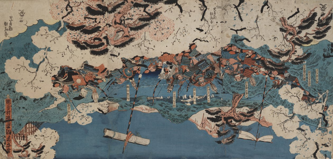 Runojen säveltäminen Nakoson tullitalossa (värillinen puupiirros taululle) tekijältä Utagawa Kunisada III