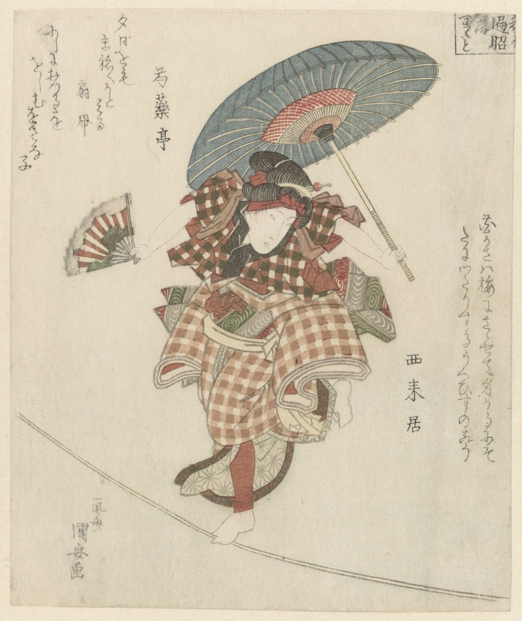 Nainen kävelee köydellä tekijältä Utagawa Kuniyasu