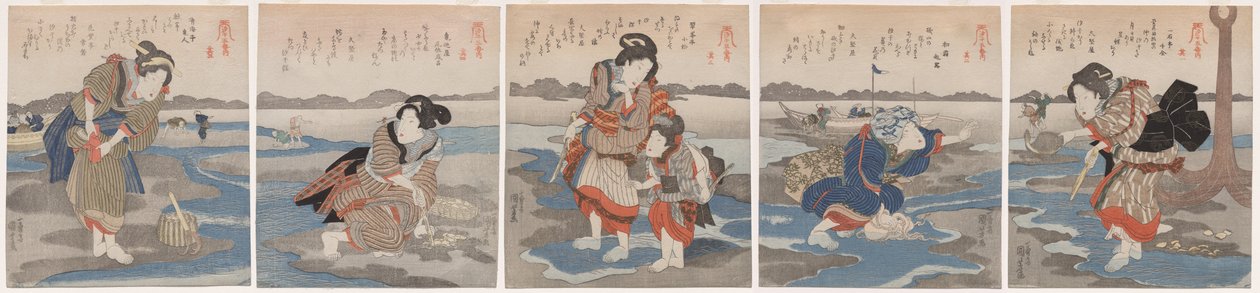 Viisi kuvaa laskuvedestä tekijältä Utagawa Kuniyoshi