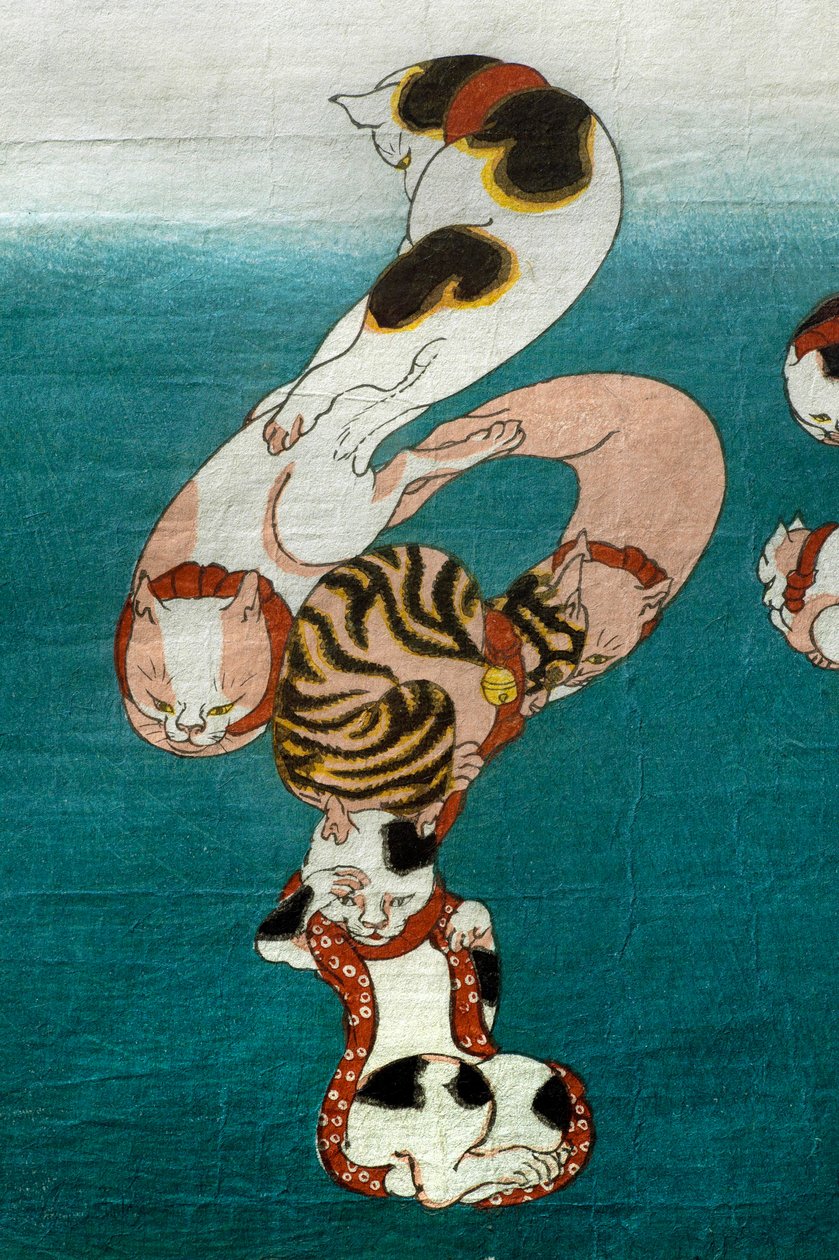 Ilmapallokala (Fugu) -sarja Kissat muodostavat kirjallisia hahmoja (Neko no ateji), n. 1842 tekijältä Utagawa Kuniyoshi