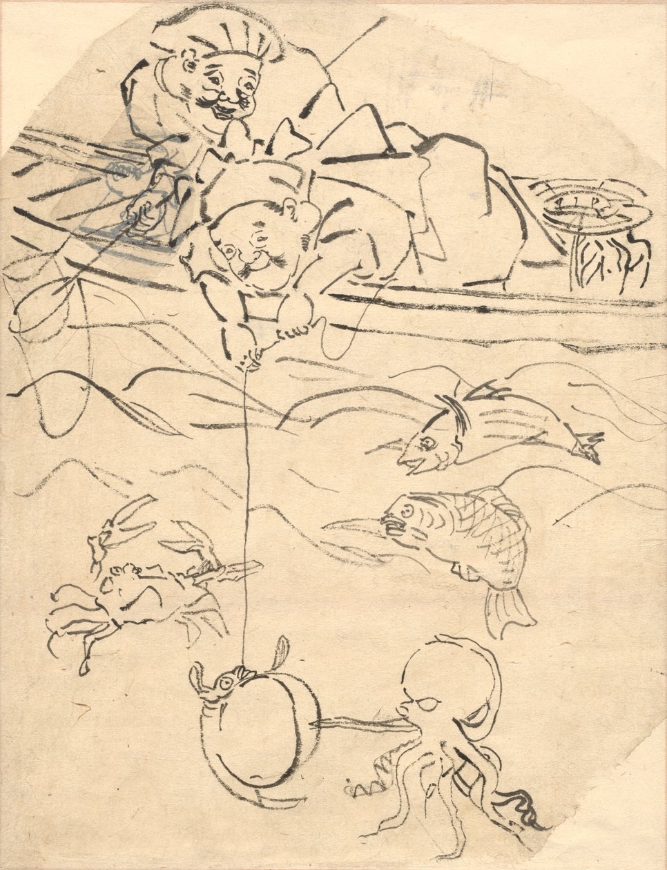 Daikoku ja Ebisu, kaksi seitsemästä onnenjumalasta tekijältä Utagawa Kuniyoshi