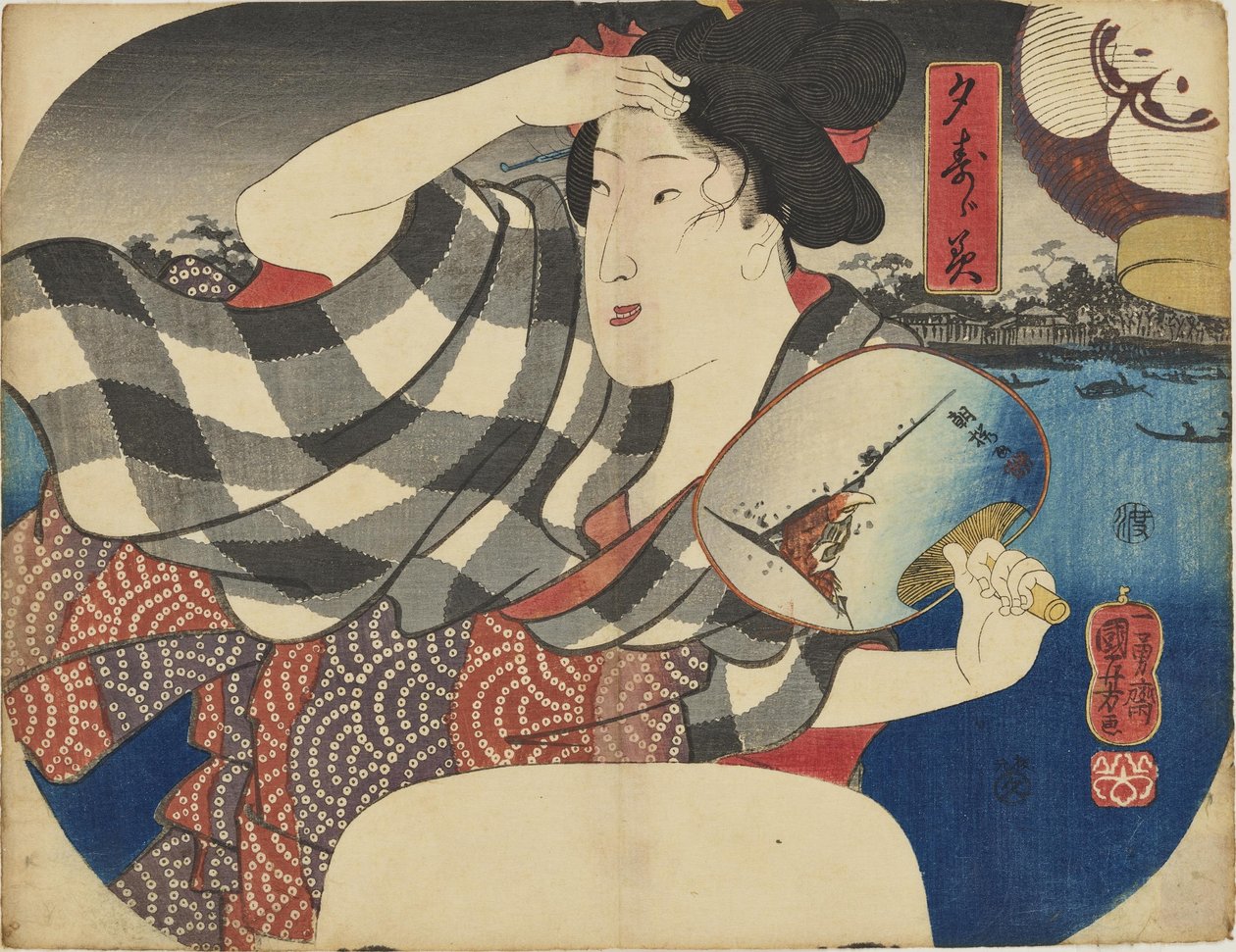Illan viileydestä nauttimassa tekijältä Utagawa Kuniyoshi