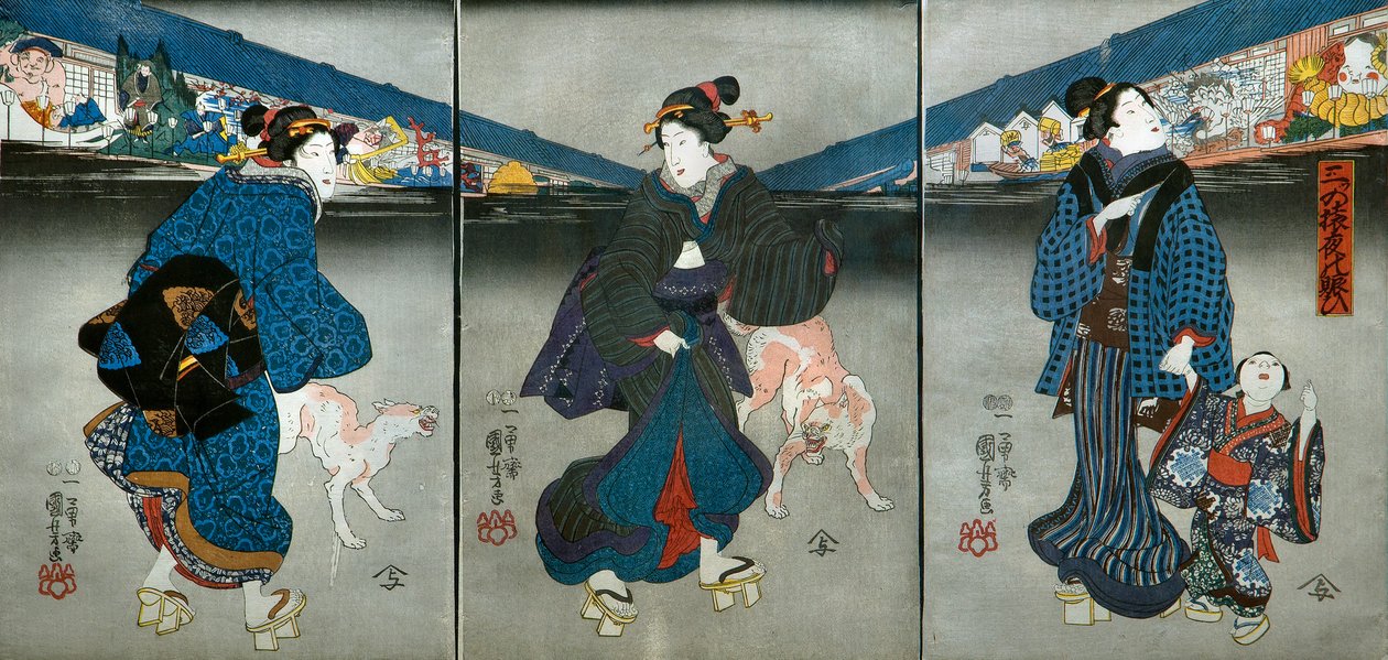 Fes Chibi Wisdom s of Th Ree Monke ys jäsen Tee ght (tiheä apinayö vilkasta) tekijältä Utagawa Kuniyoshi