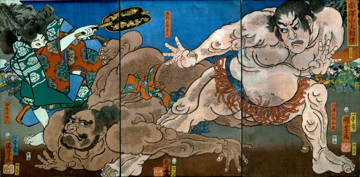 Suuri sumoturnaus Akazawa-vuorella (Akazawayama Ōzumō) tekijältä Utagawa Kuniyoshi