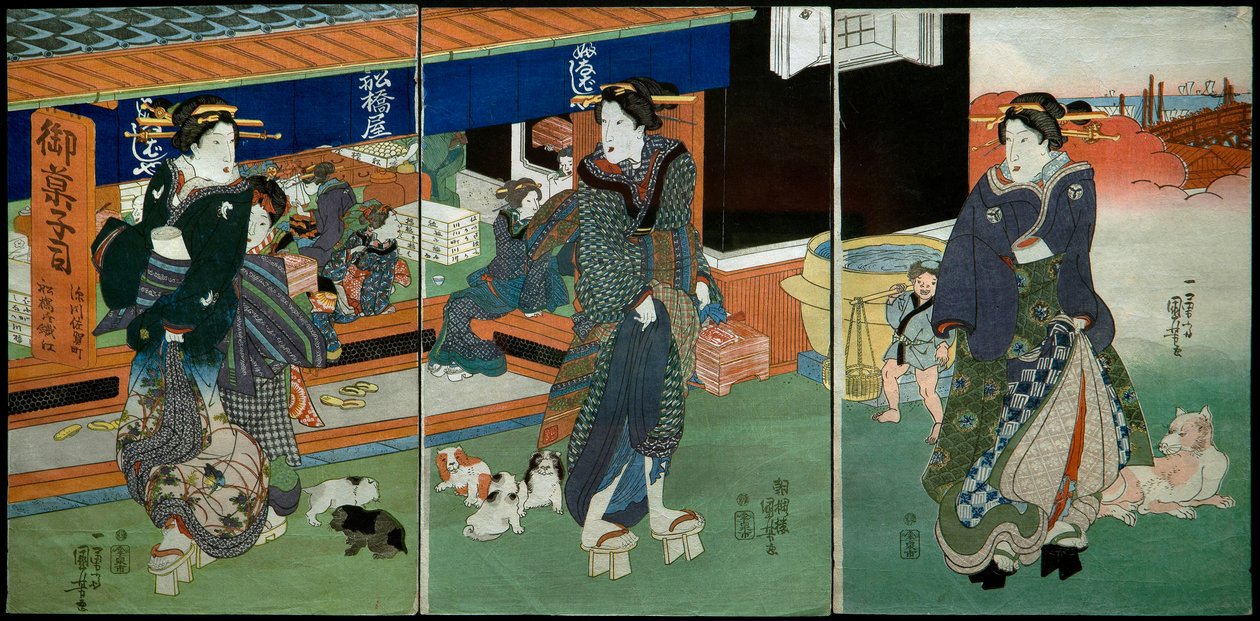 Funabashiya Sweets Shopin edessä tekijältä Utagawa Kuniyoshi