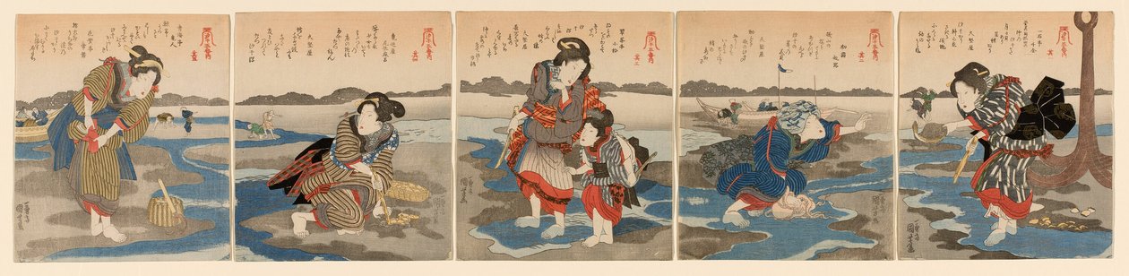 Low Tide at Susaki - A Set of Five (Shiohi goban no uchi) tekijältä Utagawa Kuniyoshi