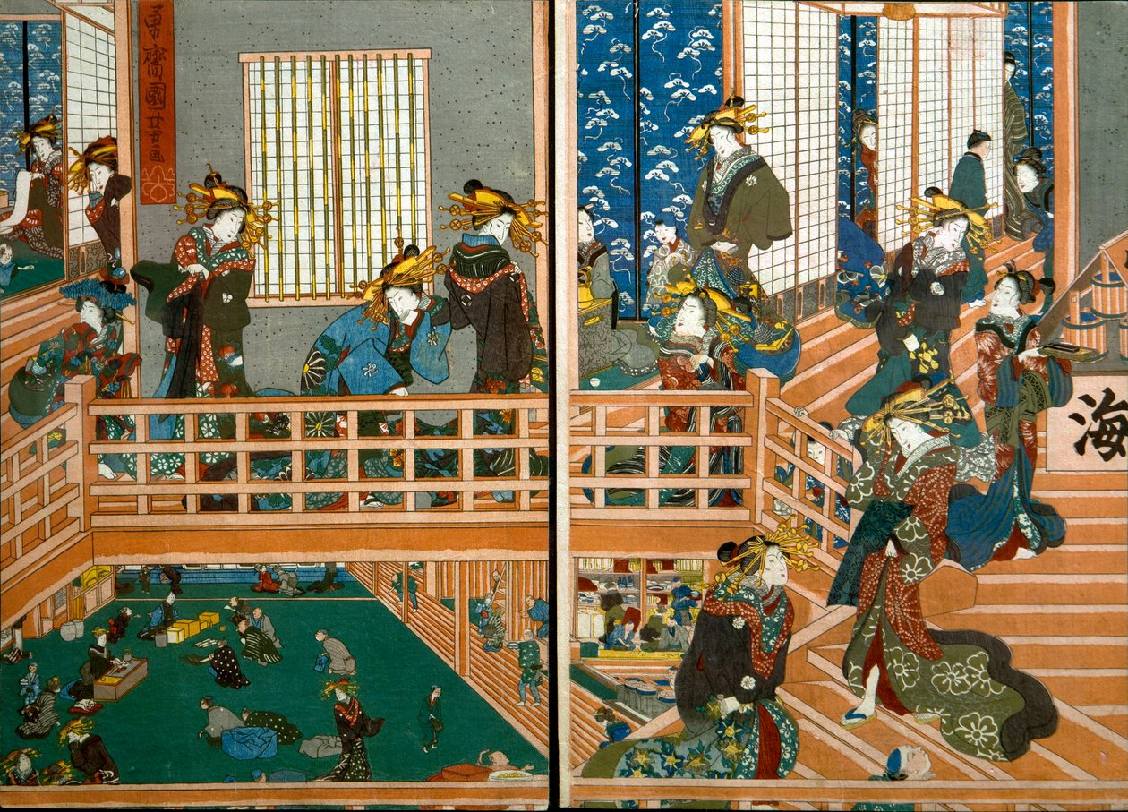 Näkymä Kado-Ebiyan yläkerrasta tekijältä Utagawa Kuniyoshi