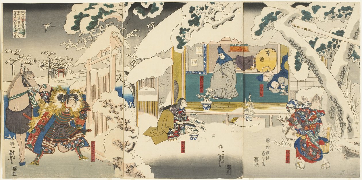 Kohtaus Hachinoki-tarinasta, 1843-1847 tekijältä Utagawa Kuniyoshi