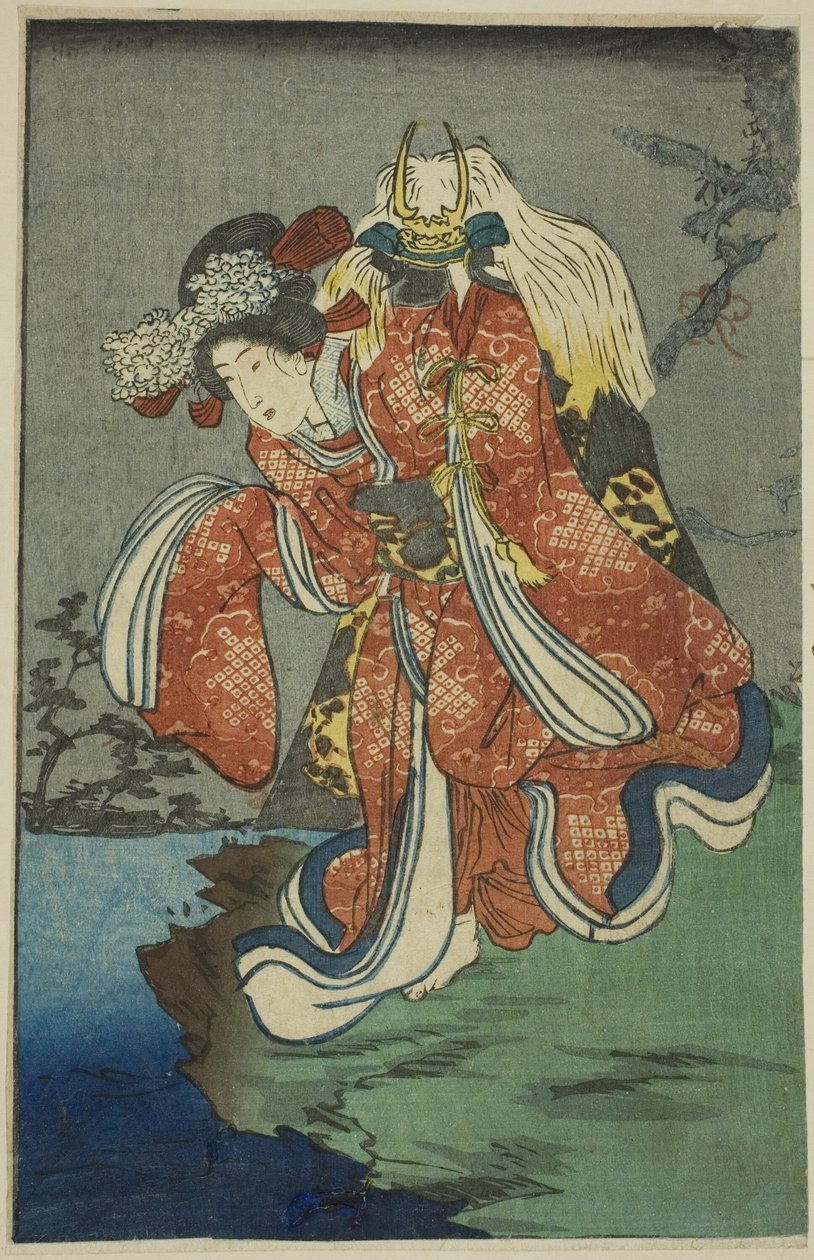 Shizuka Gozen, osa arkista sarjasta "Jorurin näytelmien harimaze-peili" tekijältä Utagawa Kuniyoshi