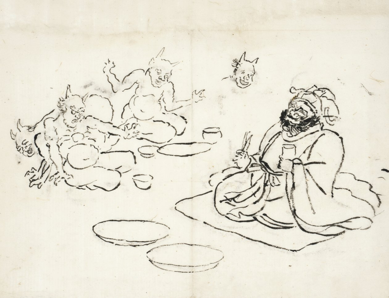 Luonnos demoneista viihdyttämässä helvetin kuningasta tekijältä Utagawa Kuniyoshi