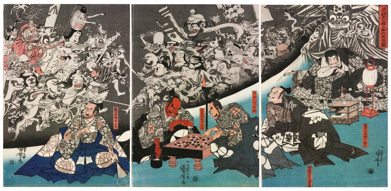 Maan hämähäkki luo hirviöitä Lord Minamoto Yorimitsun kartanossa, 1843. tekijältä Utagawa Kuniyoshi