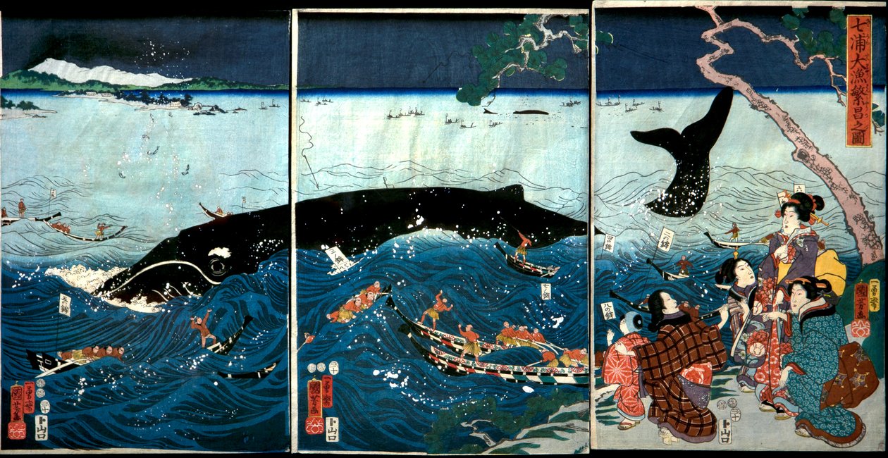 Seitsemän rannikon kukoistaminen isojen kalojen kanssa (Nana ura tairyō hanjō no zu) tekijältä Utagawa Kuniyoshi