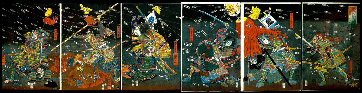Taistelu Shijō Nawatessa, noin 1857 tekijältä Utagawa Kuniyoshi