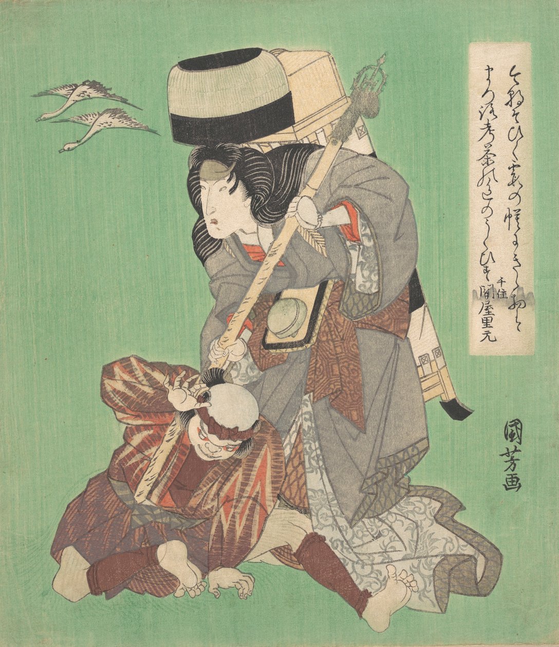 Teatterikohtaus, 1800-luvun puoliväli. tekijältä Utagawa Kuniyoshi
