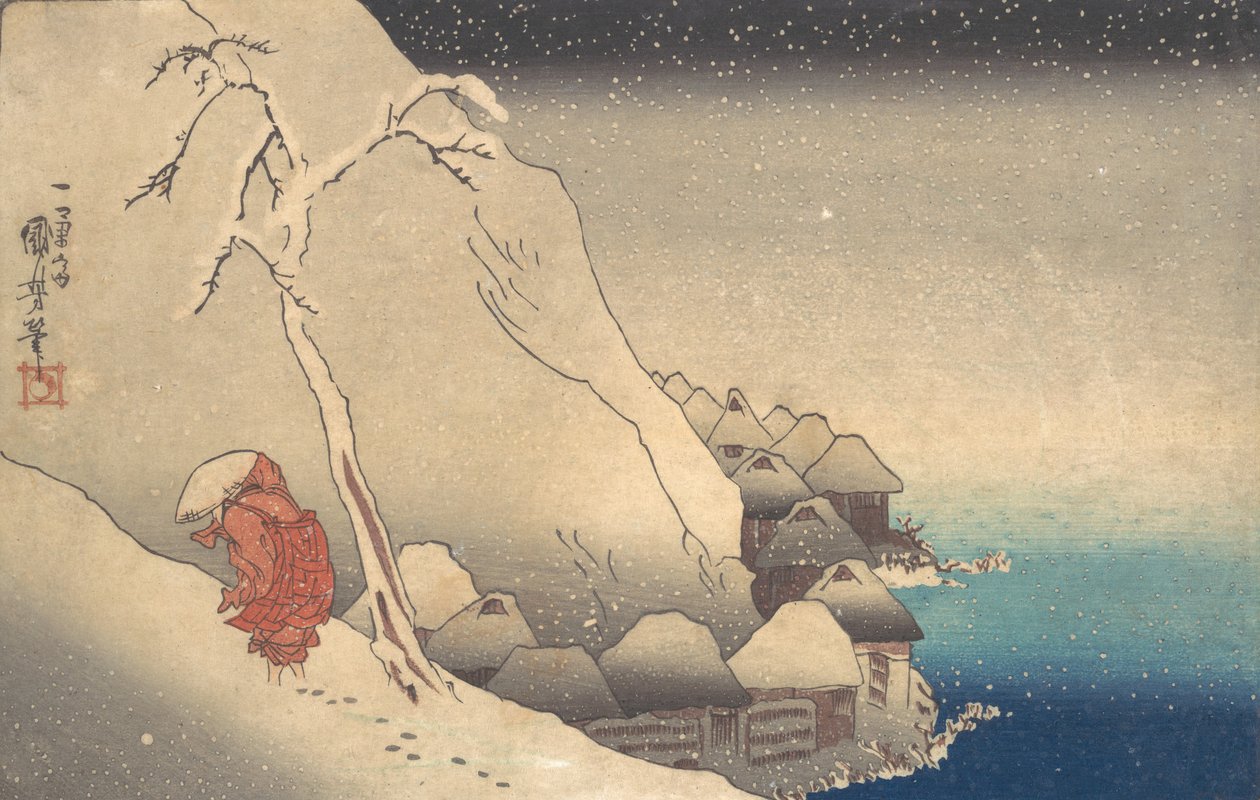 Matkustaminen lumimyrskyssä, n. 1830. tekijältä Utagawa Kuniyoshi