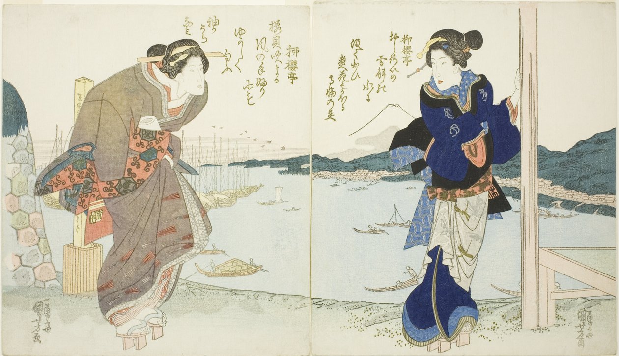 Kaksi naista teehuoneessa Takanawassa tekijältä Utagawa Kuniyoshi