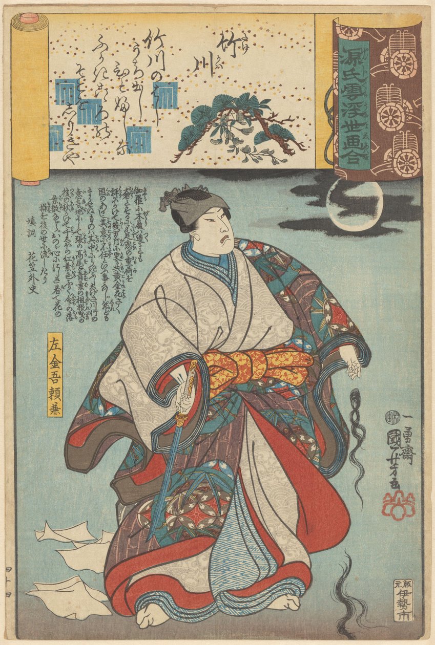 Ukiyo e vastaa Genjin pilvisiä lukuja (sarjan nimi esineellä) tekijältä Utagawa Kuniyoshi
