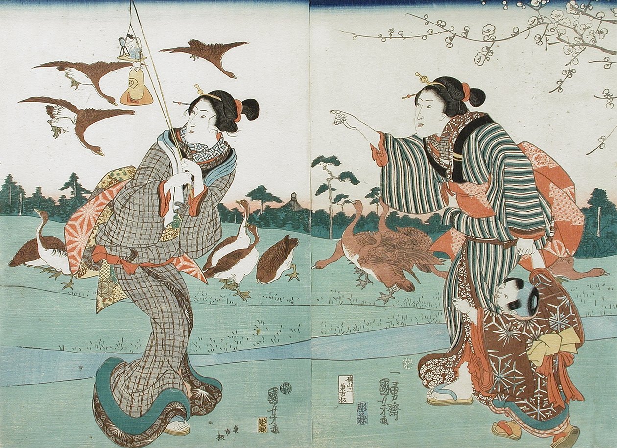 Näkymä Yanagishimaan keväällä tekijältä Utagawa Kuniyoshi
