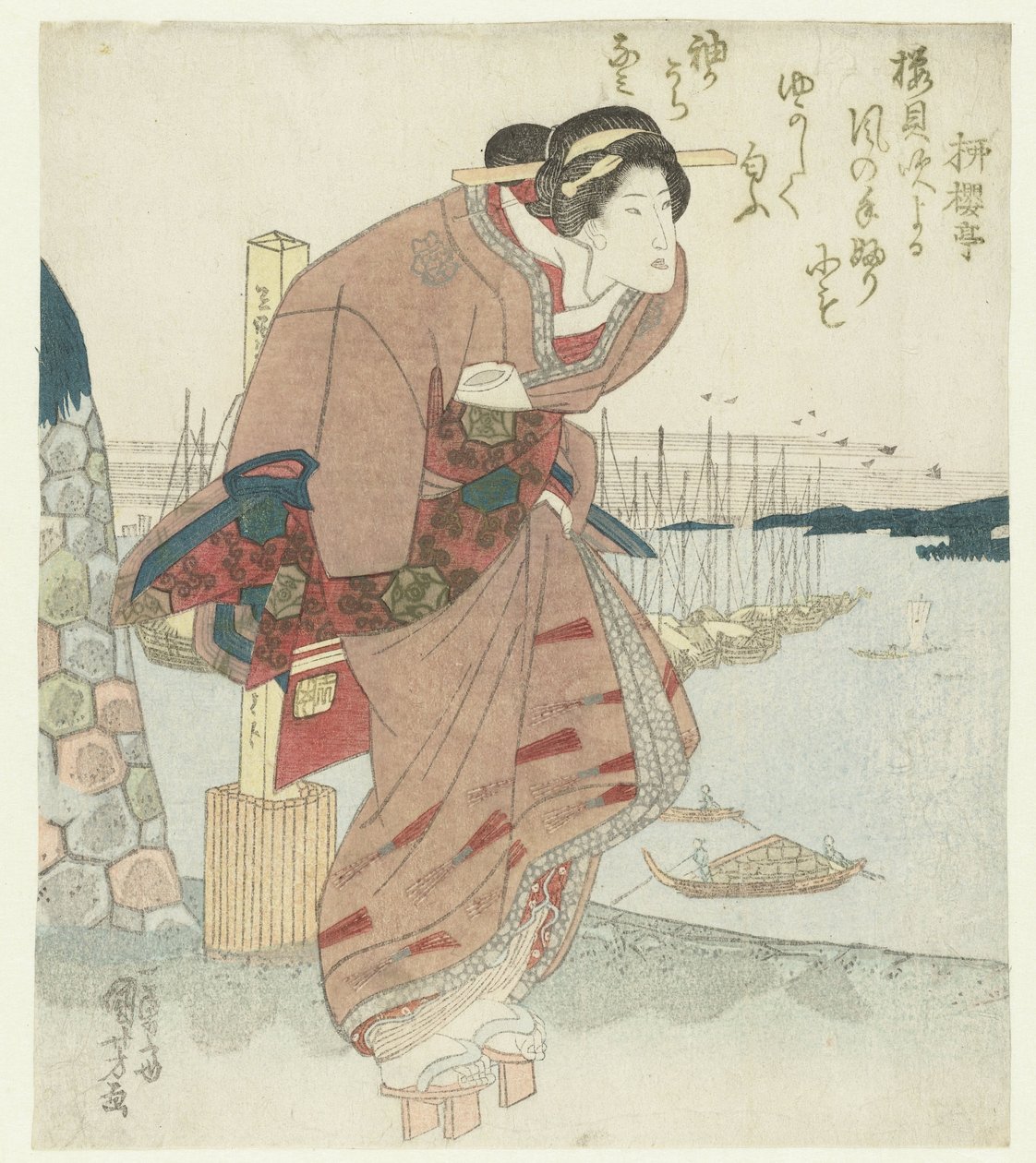 Nainen satamassa tekijältä Utagawa Kuniyoshi