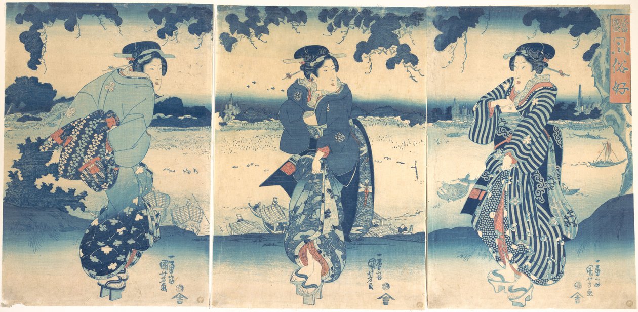 Naisia joen lähellä tekijältä Utagawa Kuniyoshi