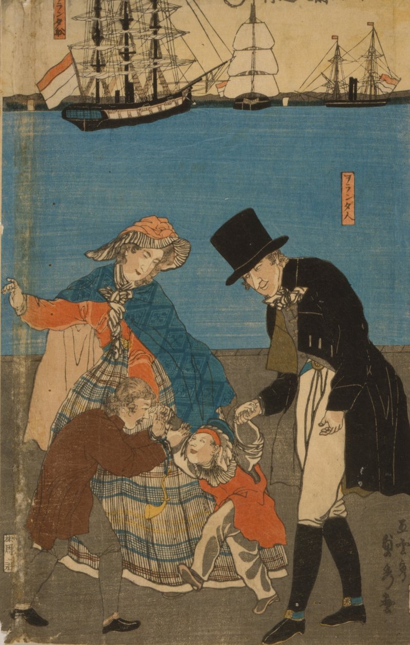 Hollantilaisia sunnuntaikävelyllä Yokohamassa, 1871. tekijältä Utagawa Sadahide