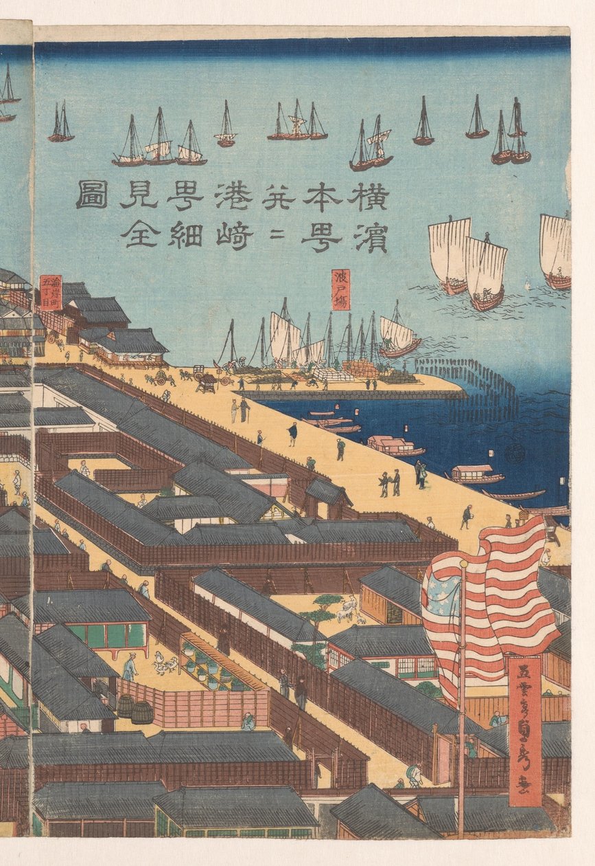 Yleiskatsaus Honchon alueeseen ja Miyozaki-kortteliin Yokohamassa tekijältä Utagawa Sadahide