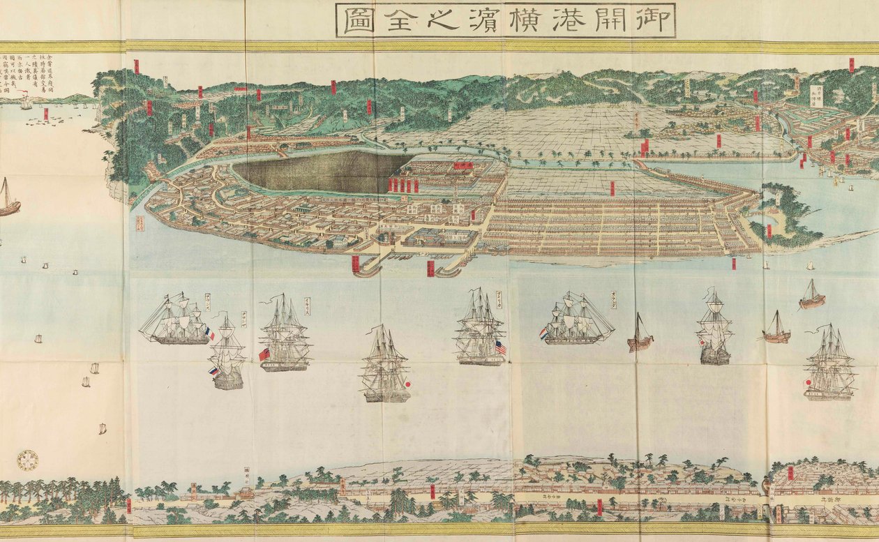 Panoraamanäkymä Yokohamaan, noin 1860. tekijältä Utagawa Sadahide