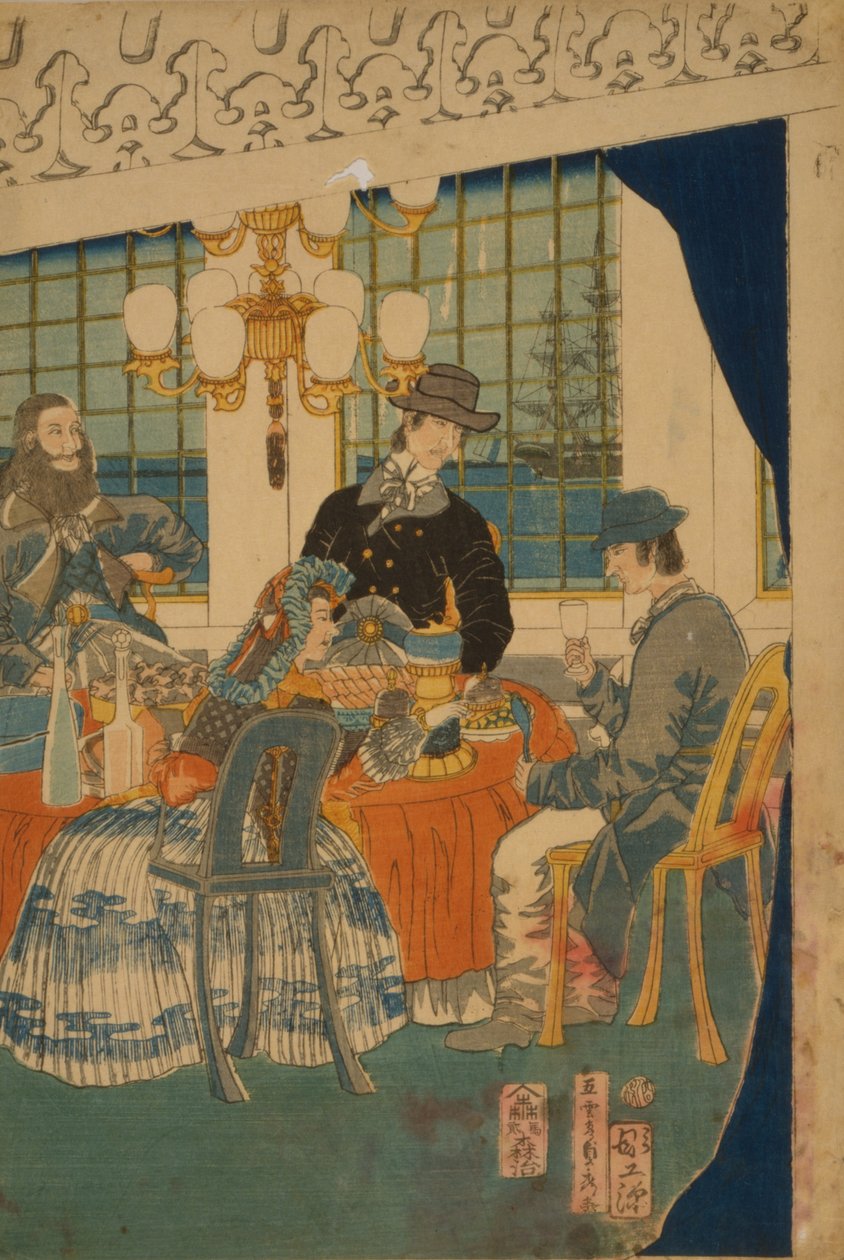 Ulkomaisen kaupallisen talon sali Yokohamassa, 1861 tekijältä Utagawa Sadahide