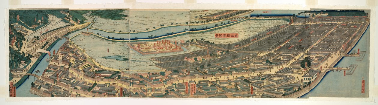 Levi back d Panorama not c View of Yokohama (käynnisti uudelleen Yokohaman prefektuurin poliisin) tekijältä Utagawa Sadahide