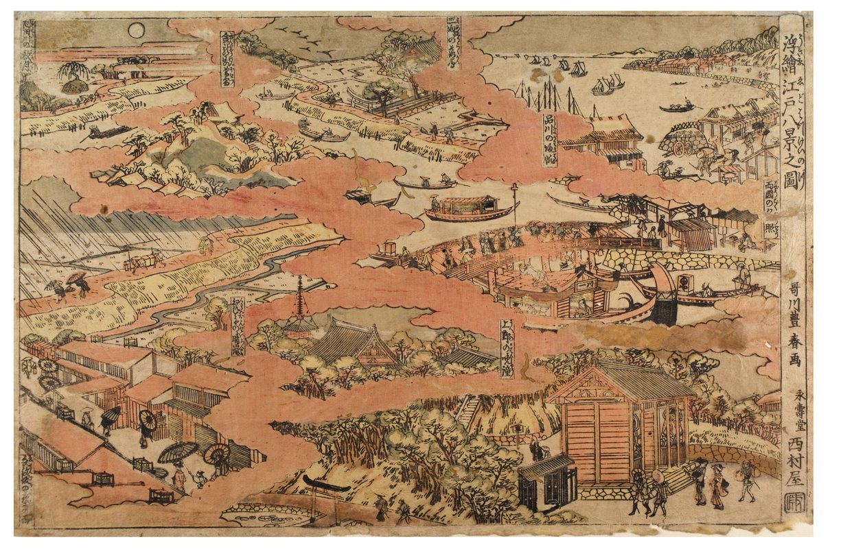 Kahdeksan näkymää Edosta, n. 1770-1780 (puupainatus paperille) tekijältä Utagawa Toyoharu