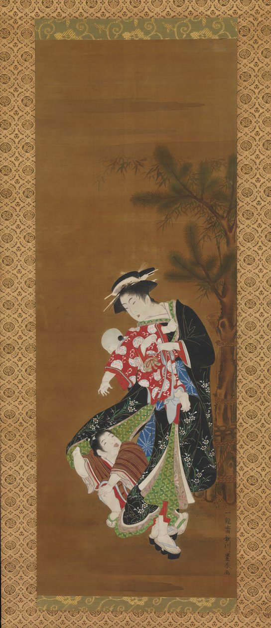 Äiti ja lapset uudenvuoden aikana, 1700-luku. tekijältä Utagawa Toyoharu