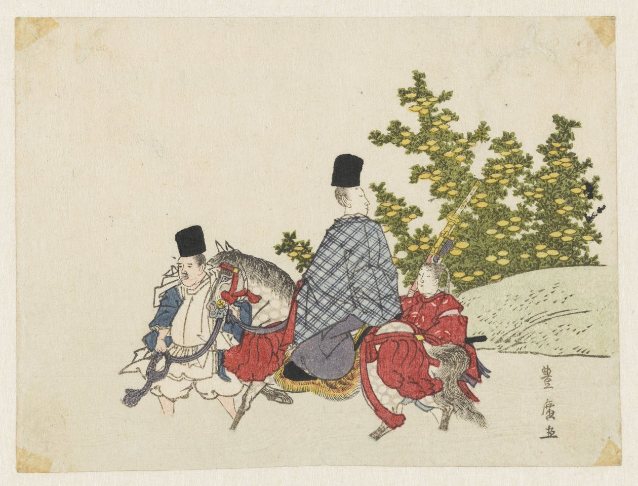 Hovimies hevosen selässä kääntämässä virtaa tekijältä Utagawa Toyohiro
