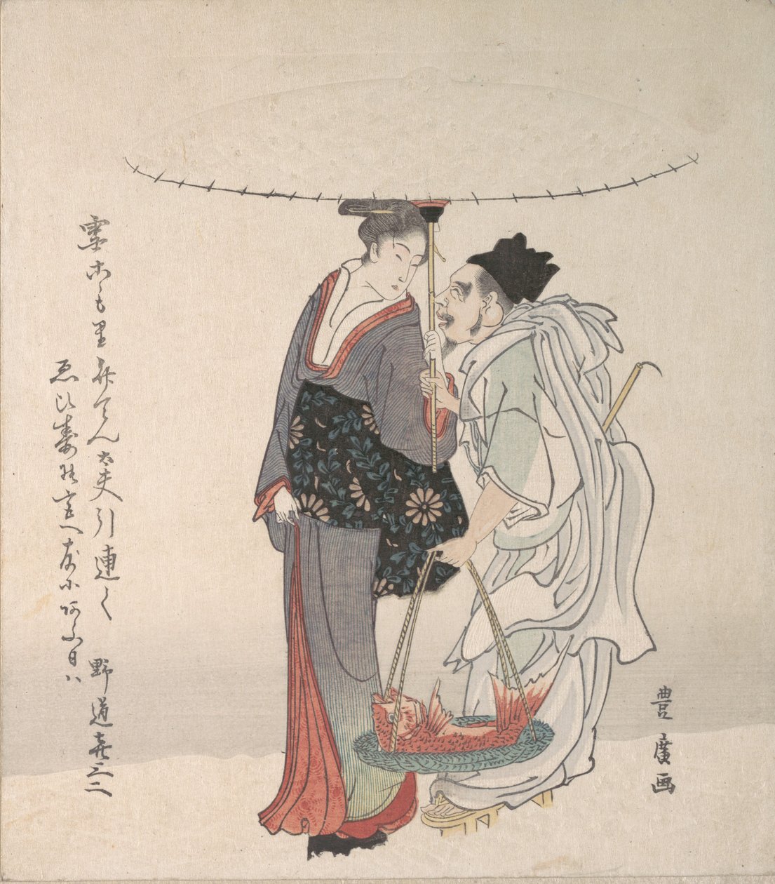 Ebisu ja Benten kävelemässä lumessa. tekijältä Utagawa Toyohiro