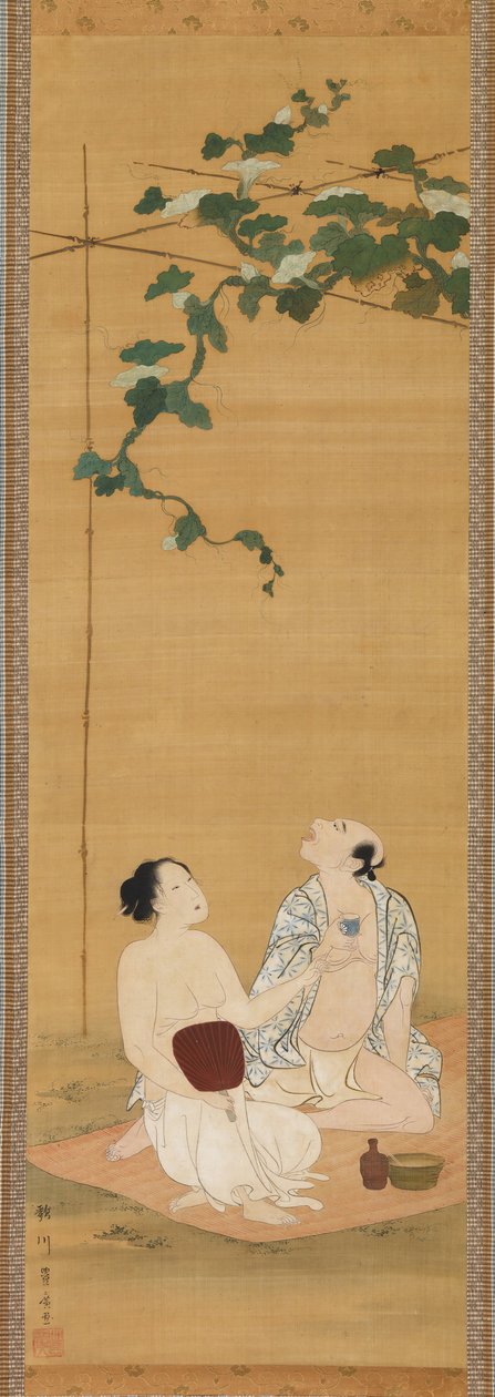 Nautitaan iltaviileistä kurpitsan alla, 1800-luvun alku. tekijältä Utagawa Toyohiro