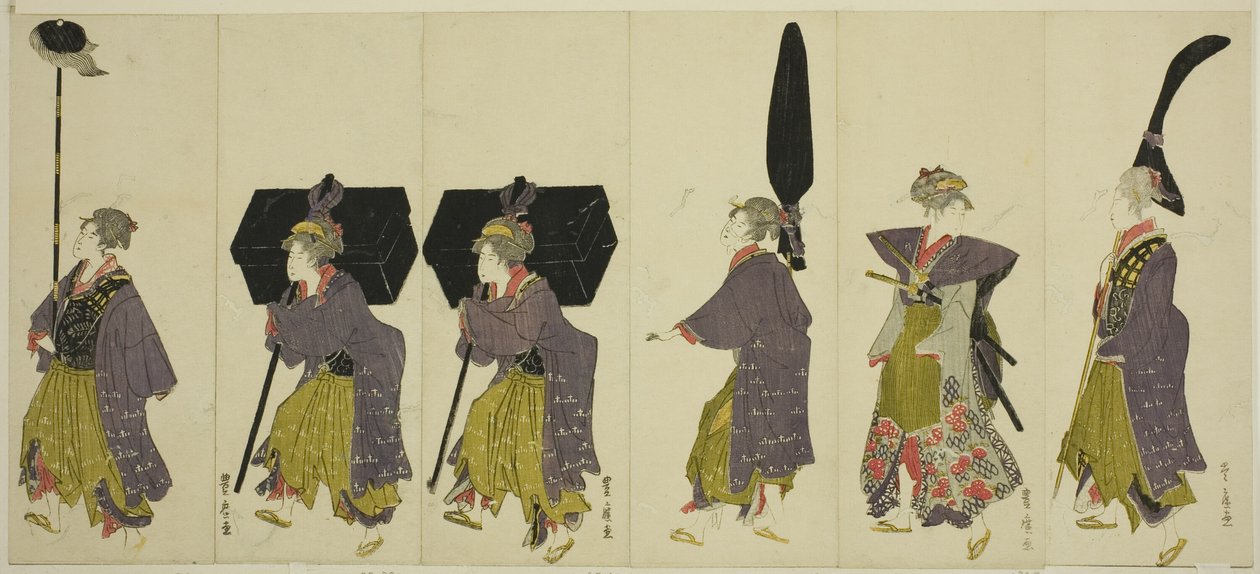 Parodia daimyokulkueesta tekijältä Utagawa Toyohiro