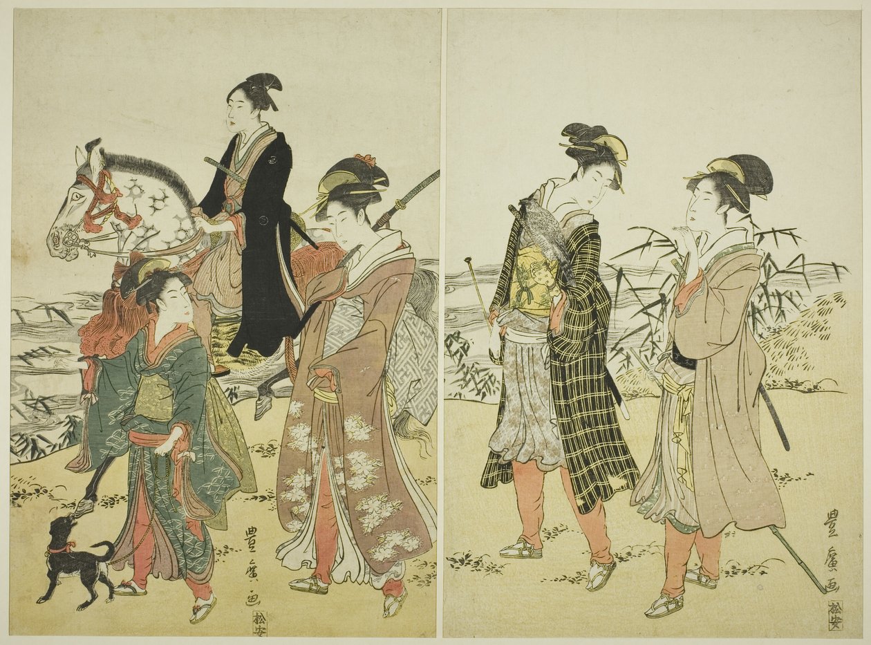 Haukkamiesten puolue lähellä jokea tekijältä Utagawa Toyohiro