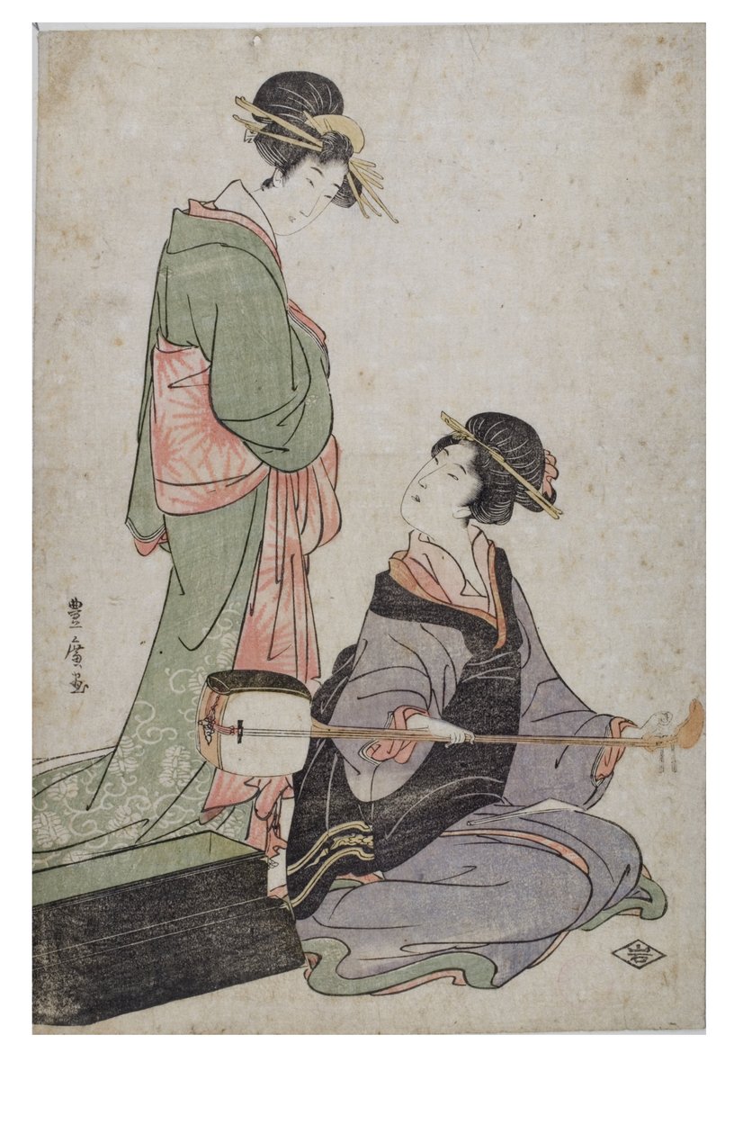 Kaksi Bijiniä, toinen Samisenin kanssa, Edo-kausi tekijältä Utagawa Toyohiro