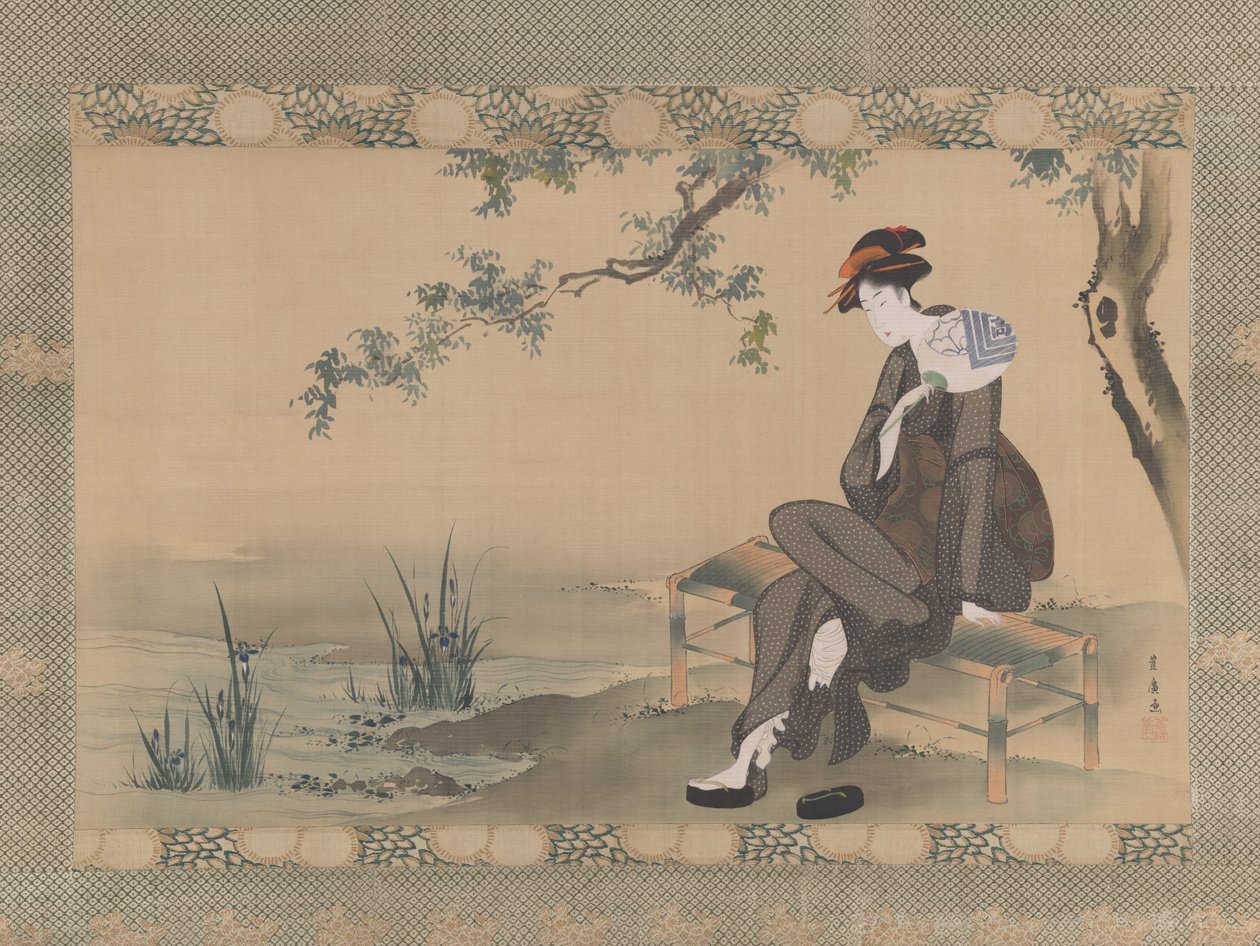Nainen jäähdyttää itseään, n. 1800. tekijältä Utagawa Toyohiro
