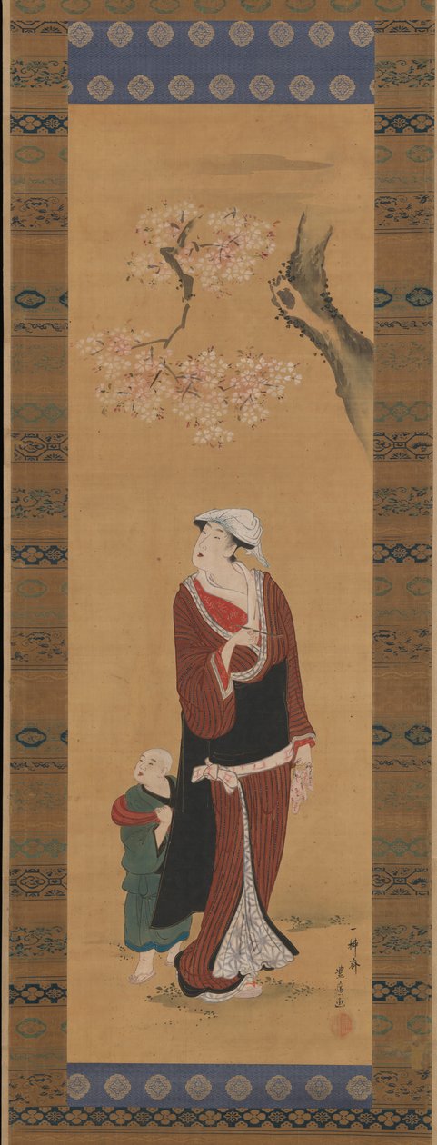 Nainen ja lapsi kirsikkapuun alla, 1700-luvun loppu - 1800-luvun alku. tekijältä Utagawa Toyohiro