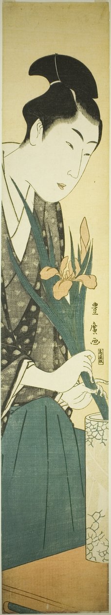 Nuori mies järjestää iirikset maljakossa tekijältä Utagawa Toyohiro
