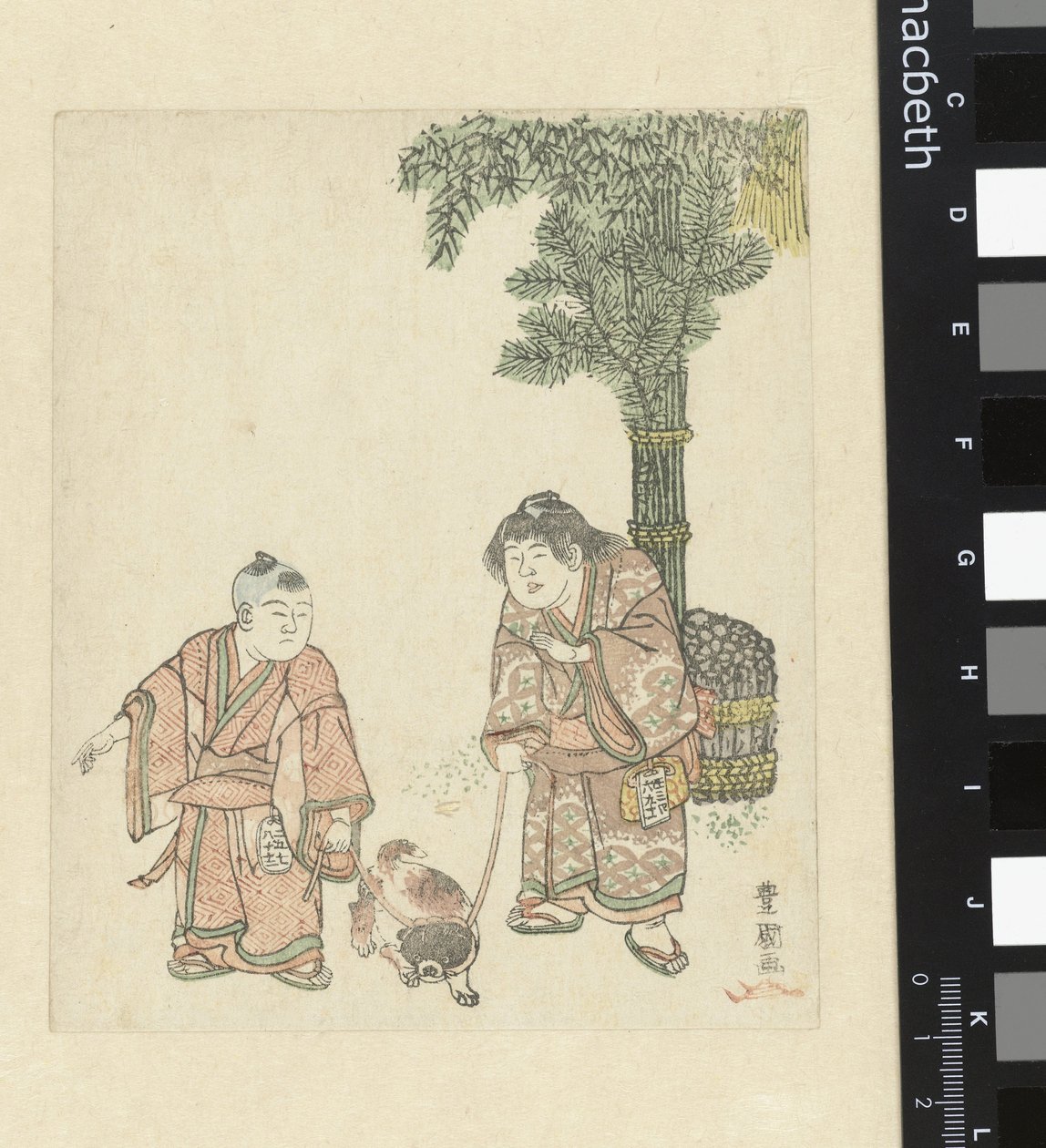 Kaksi poikaa koiran kanssa tekijältä Utagawa Toyokuni (I)
