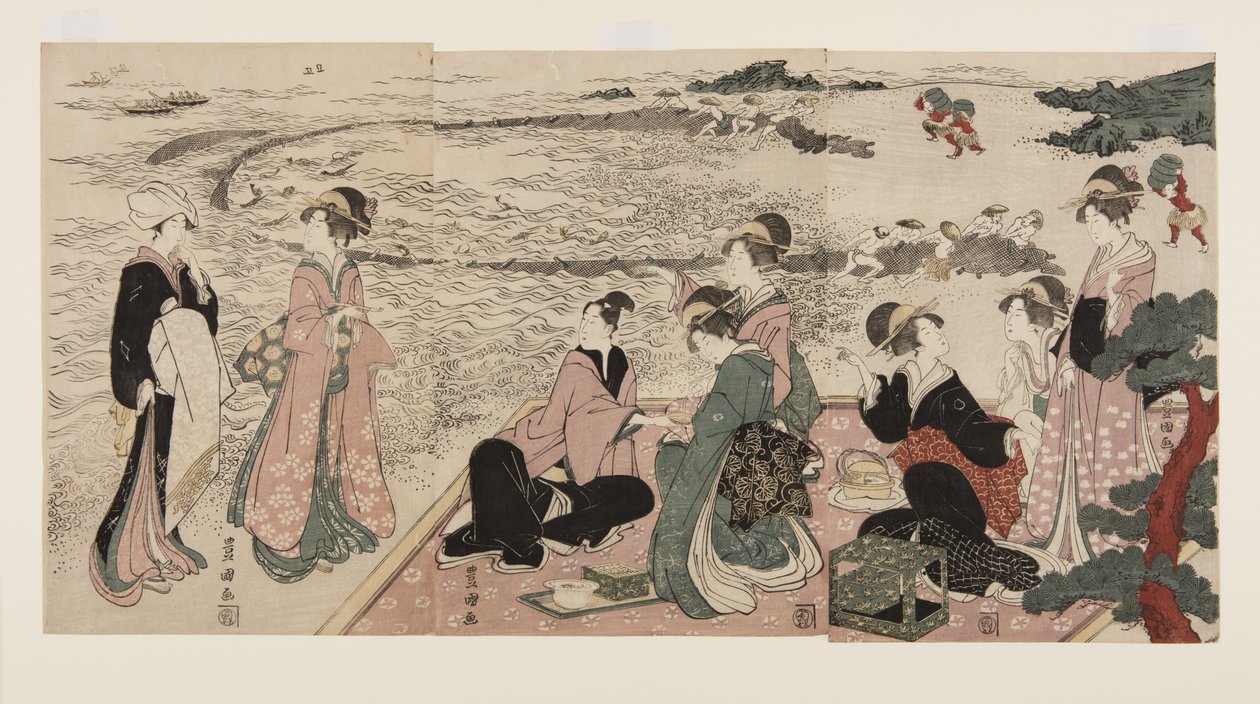 Piknik meren rannalla (värillinen puupainatus) tekijältä Utagawa Toyokuni