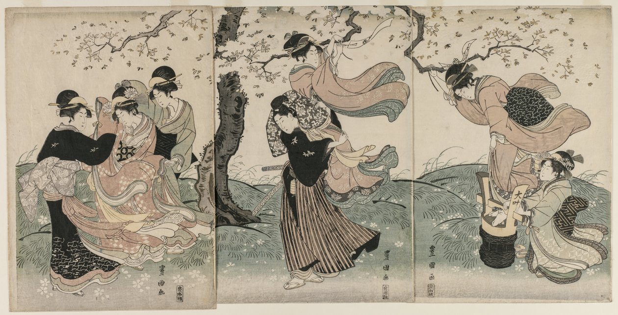 Kirsikankukkia tuulessa tekijältä Utagawa Toyokuni