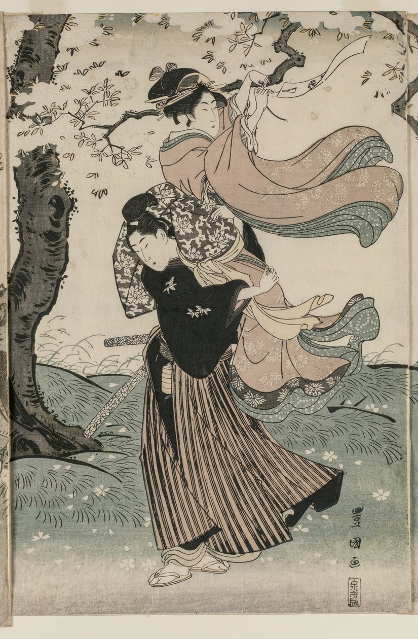Kirsikankukkia tuulessa tekijältä Utagawa Toyokuni