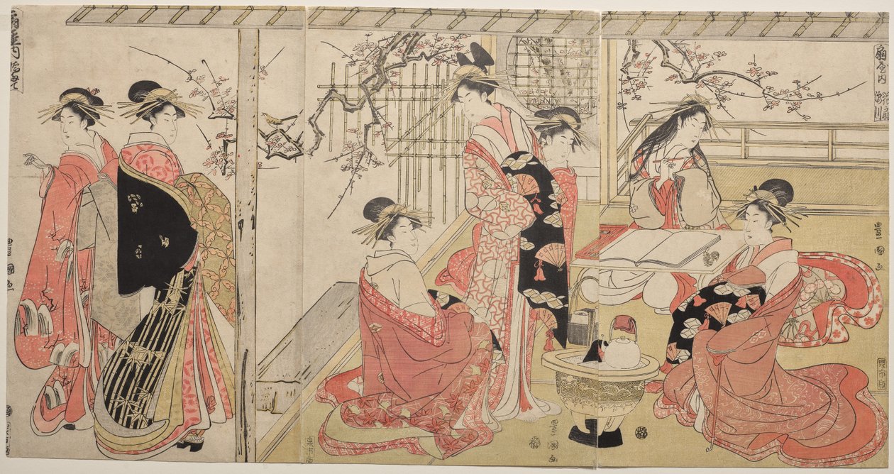 Ōgiyan kurtisaanit kevätretkellä tekijältä Utagawa Toyokuni