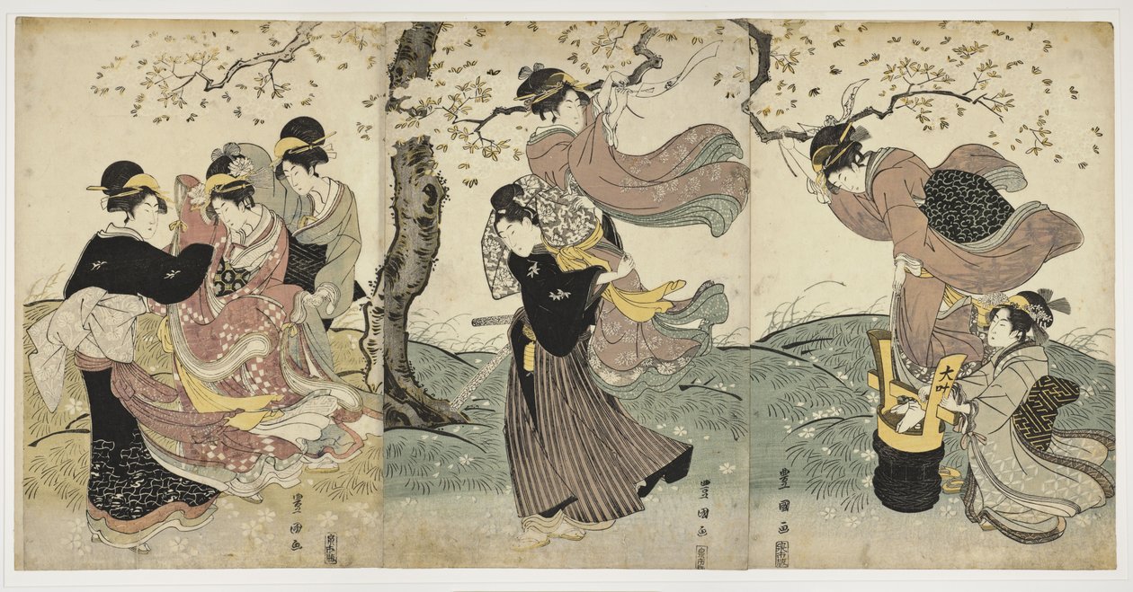 Kukat tuulessa, c. 1797-1800 tekijältä Utagawa Toyokuni