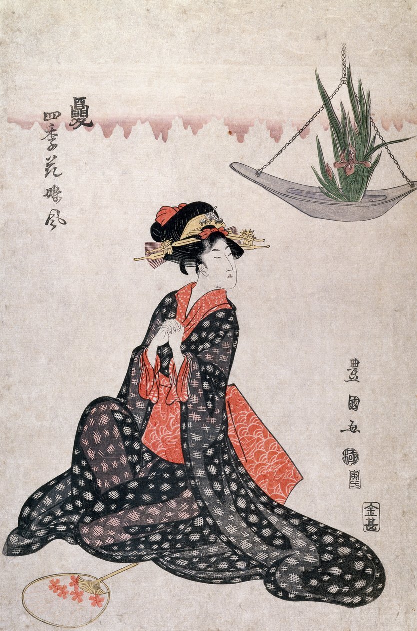 Neljän vuodenajan kukat, Utagawa Toyokuni (1769-1825), ukiyo-e-tyylinen puupiirros, Japani, Japanilainen sivilisaatio tekijältä Utagawa Toyokuni